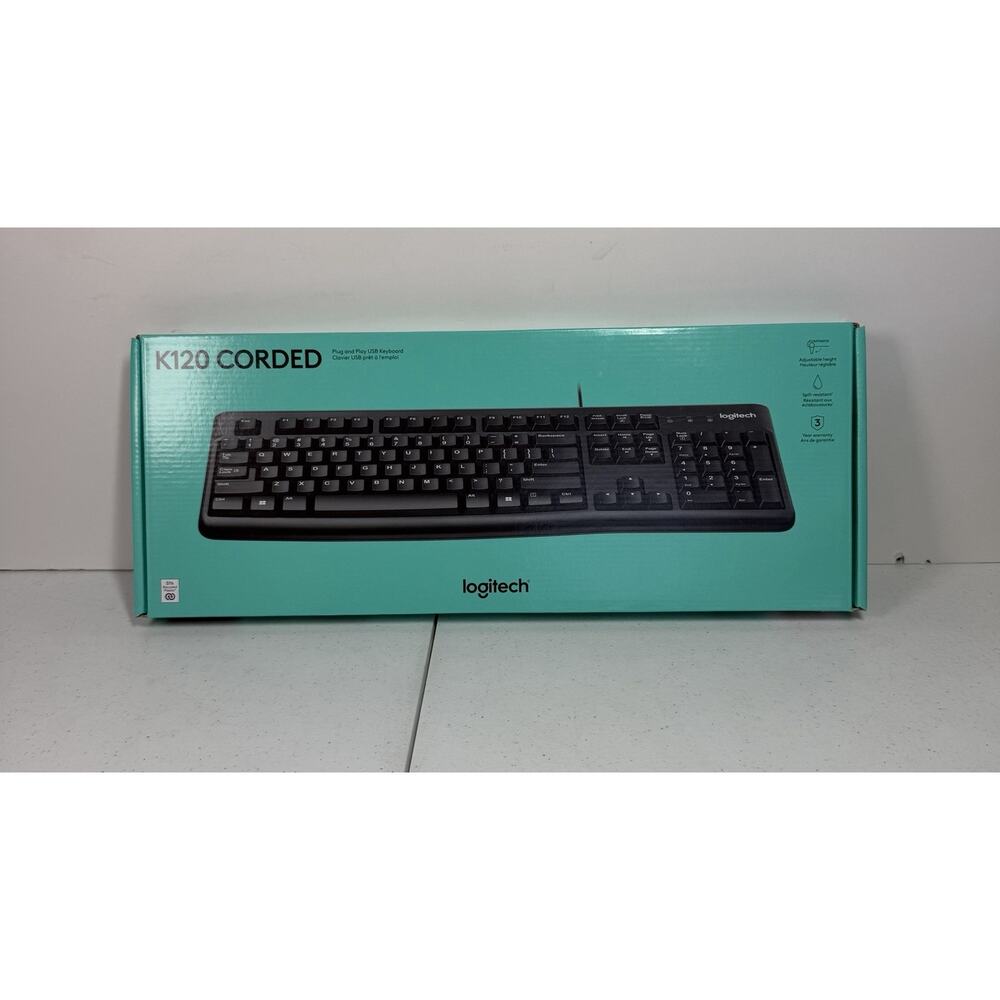 Logitech K120 USB Wired Keyboard for PC Black NEW In Box
